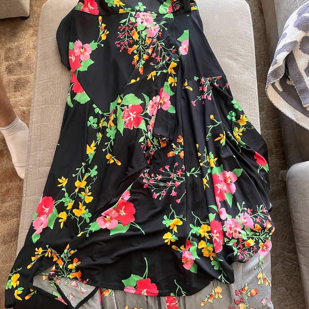 CAbi Red and Yellow Fit and Flare Midi Skirt